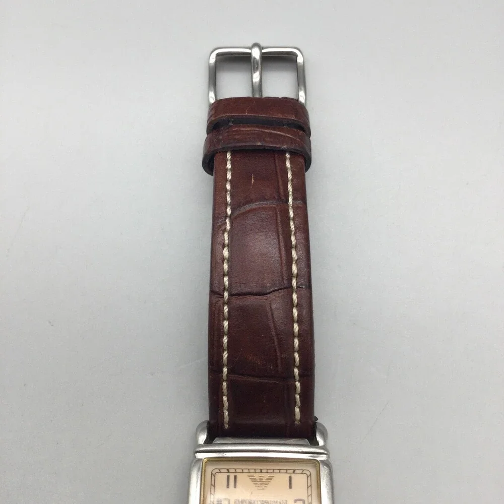 Emporio Armani Womens Watch 24mm Beige Dial Brown Leather AR2004 New Battery